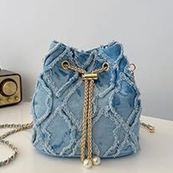 Neiman Marcus Blue Denim Bucket Bag - Picture 6 of 9